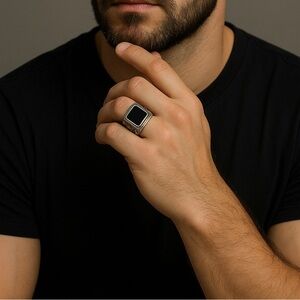 2127- Black Handmade Natural Stone Men's Ring Size 10 NWT